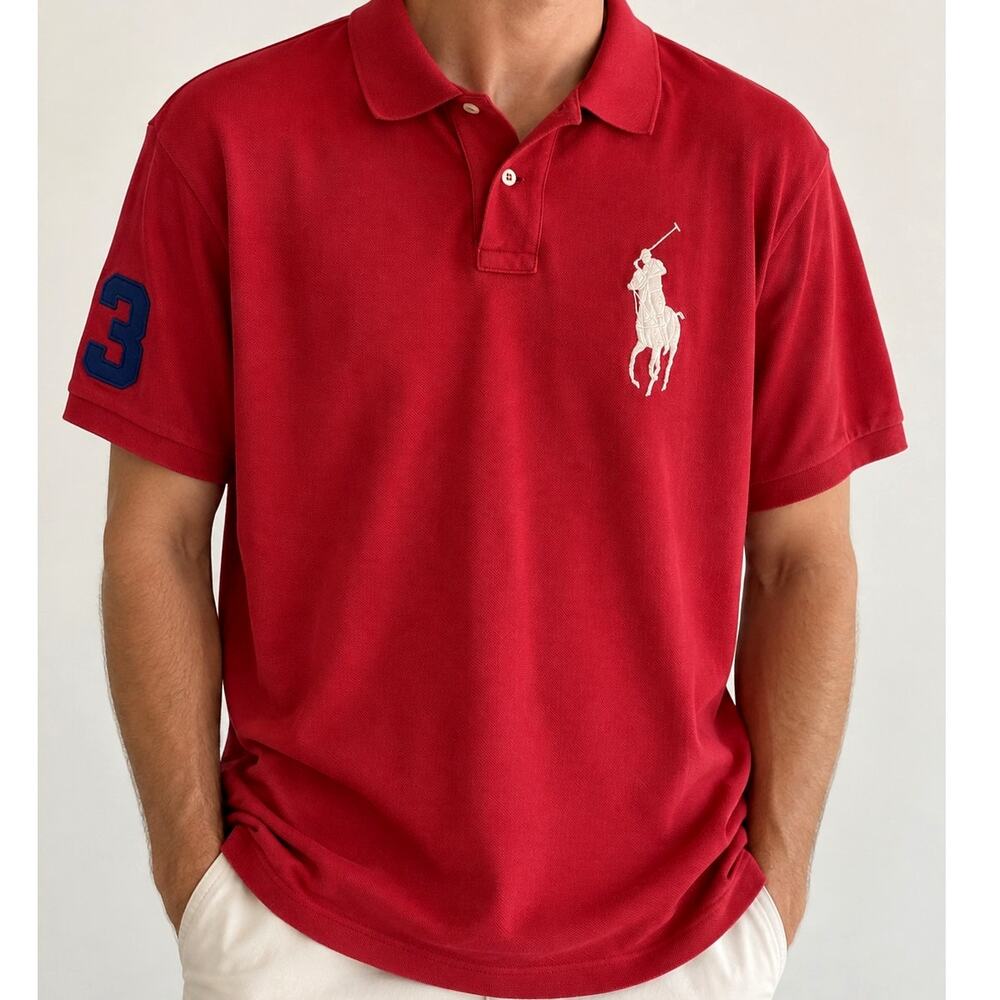 Ralph Lauren Polo Big Pony Custom Fit Size XL Red US Open Rugby #3 Preppy Y2K